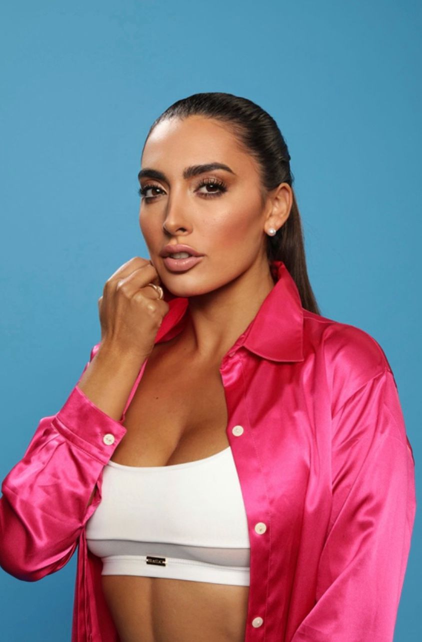 Fuchsia silk shirt with sport bralette — cobalt studio